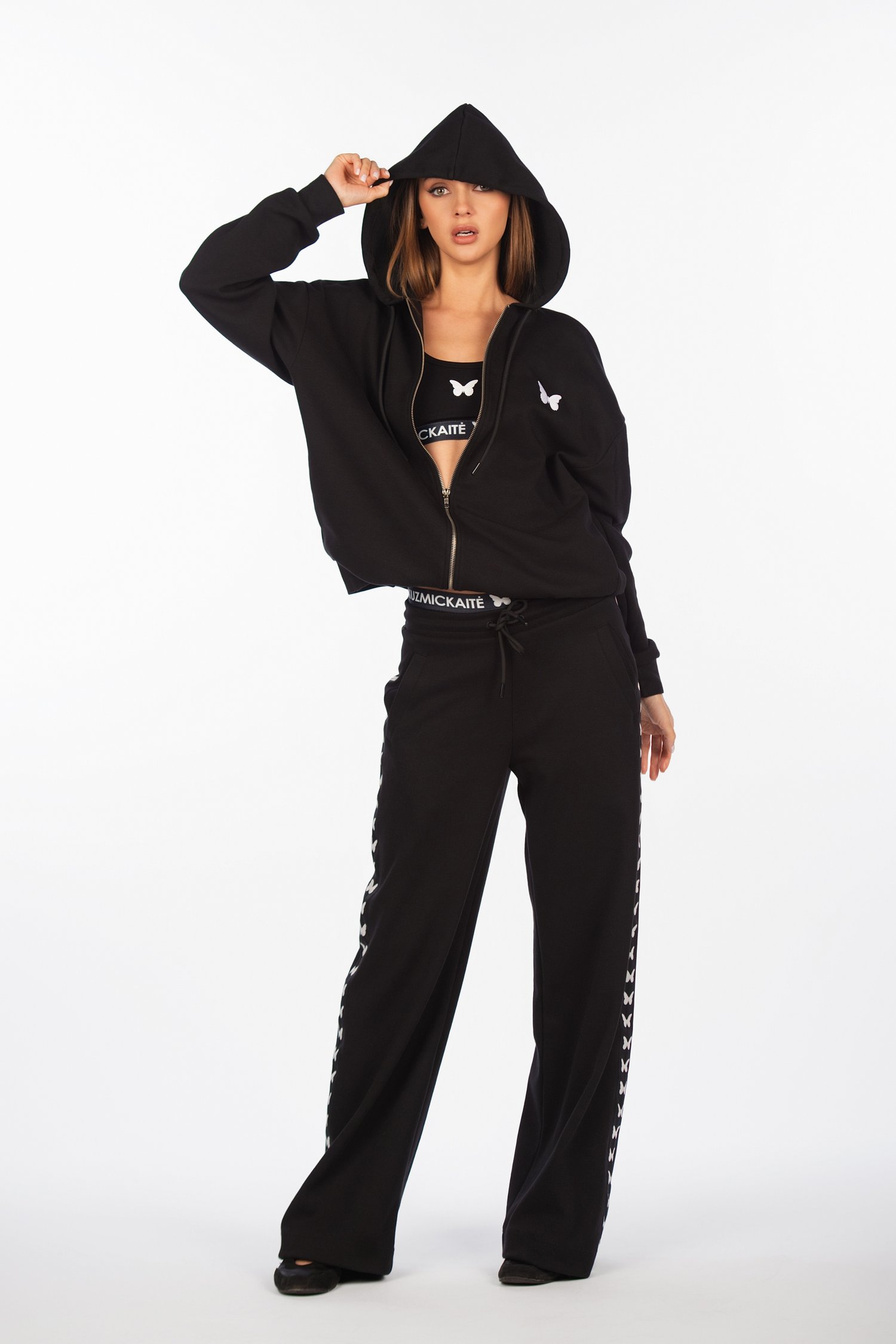 Kelnės su šukuotine medvilne ir kišenėmis "A. Kuzmickaitė"