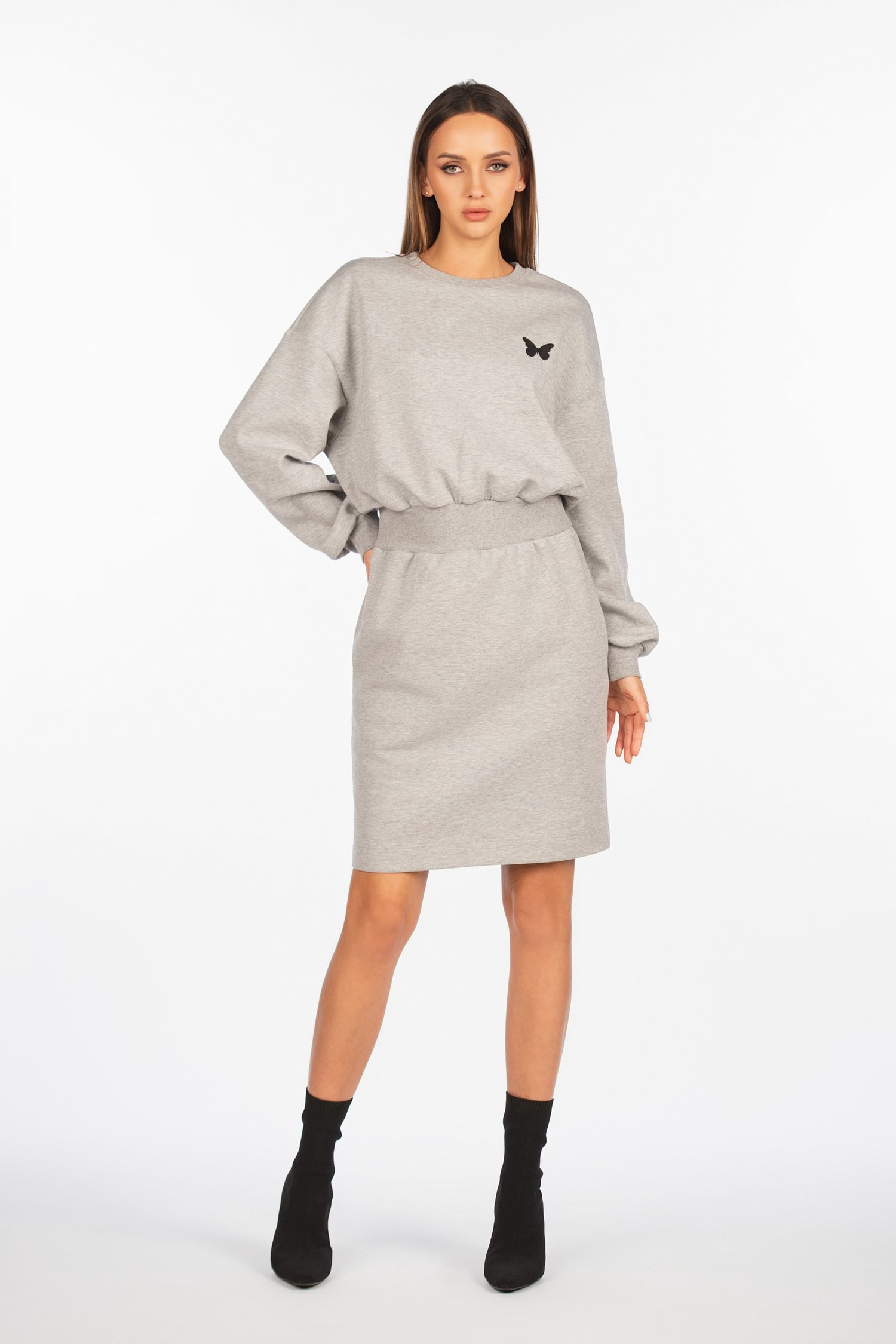 Suknelė su šukuotine medvilne ir kišenėmis "A. Kuzmickaitė"