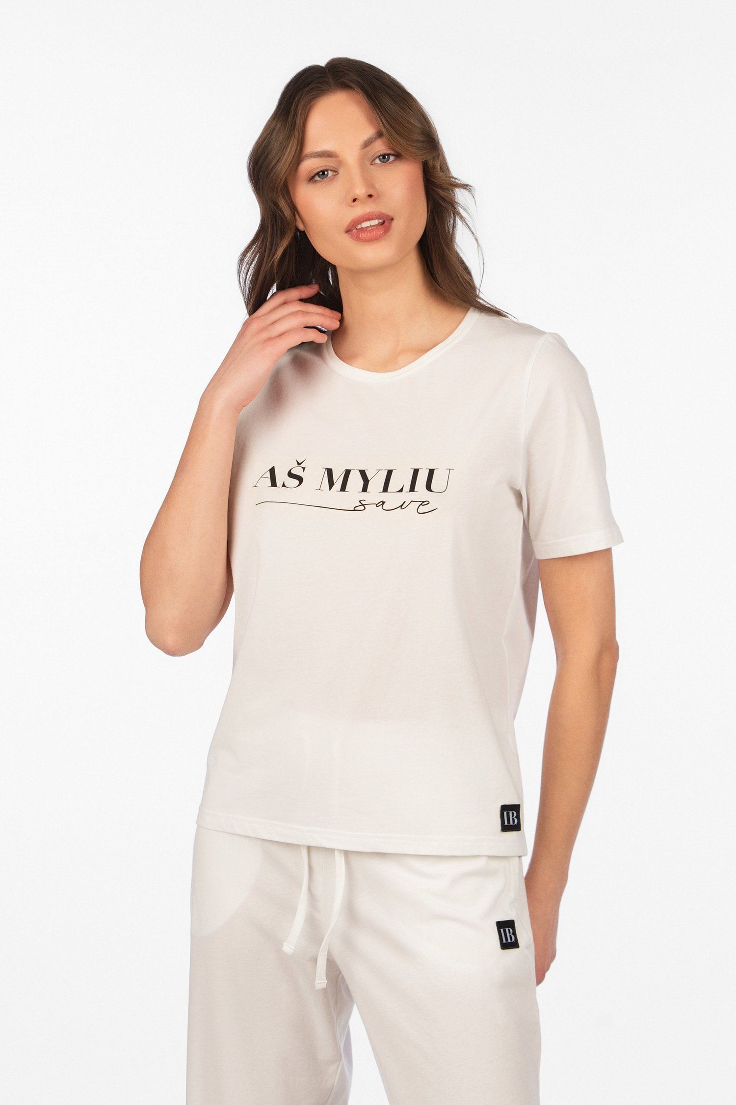 Šukuotinės medvilnės marškinėliai "Indrė Bareikienė"